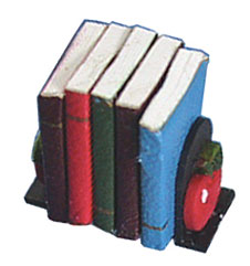 Dollhouse Miniature Apple Bookends with Books